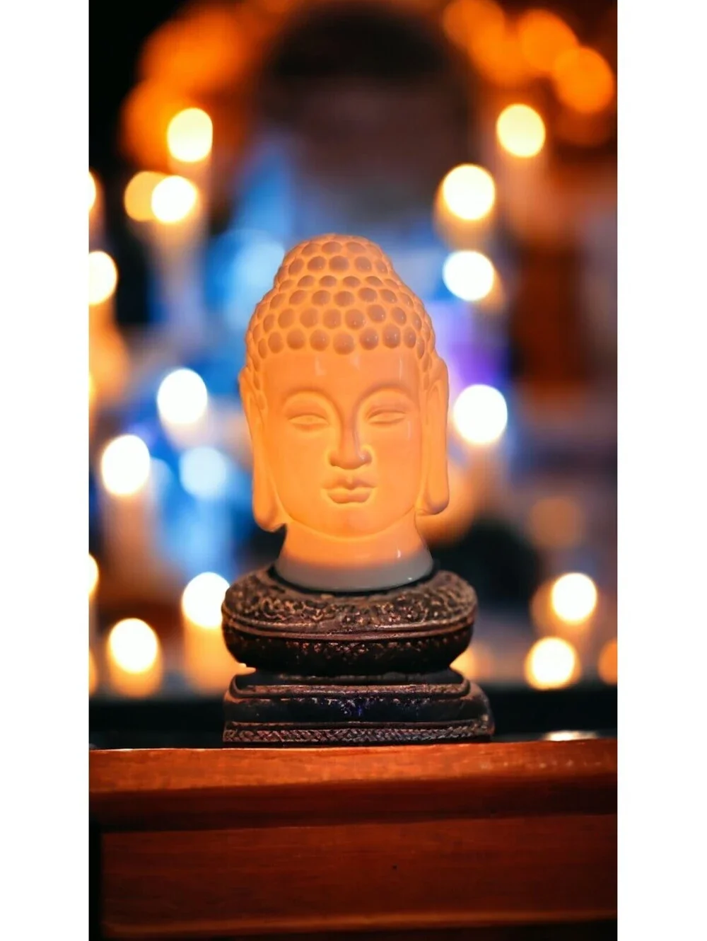 Buddha Head Night Light 7.25” Solid White Ceramic Electric Nightstand Table Lamp